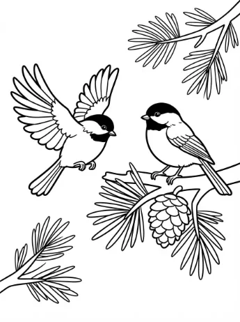 Coloring page &mdash; two chickadees