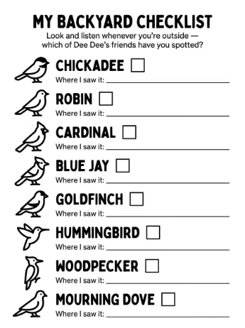 My Backyard Checklist activity page